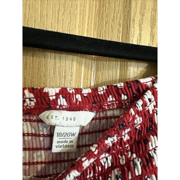 Milkmaid Floral Maxi Dress Red Smocked Cottagecore Front Splits 18/20 - Picture 2 of 6